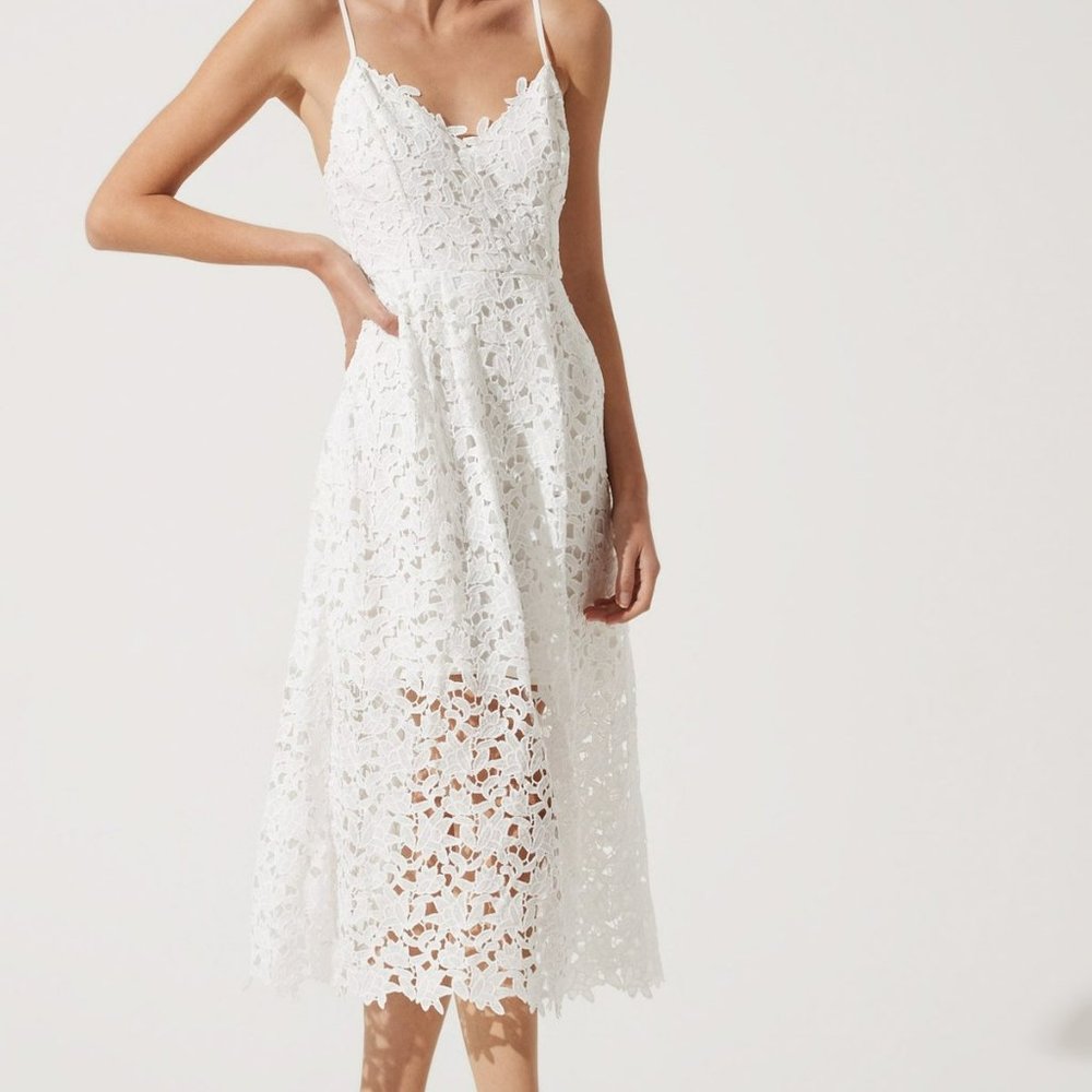 Astr White Lace Midi Dress